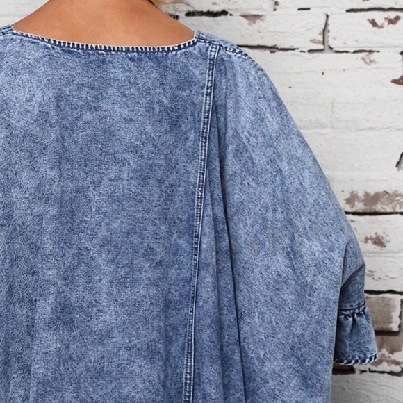 Boho Denim Open Front Ruffle Detail Light Jacket Coat - Picture 5 of 5